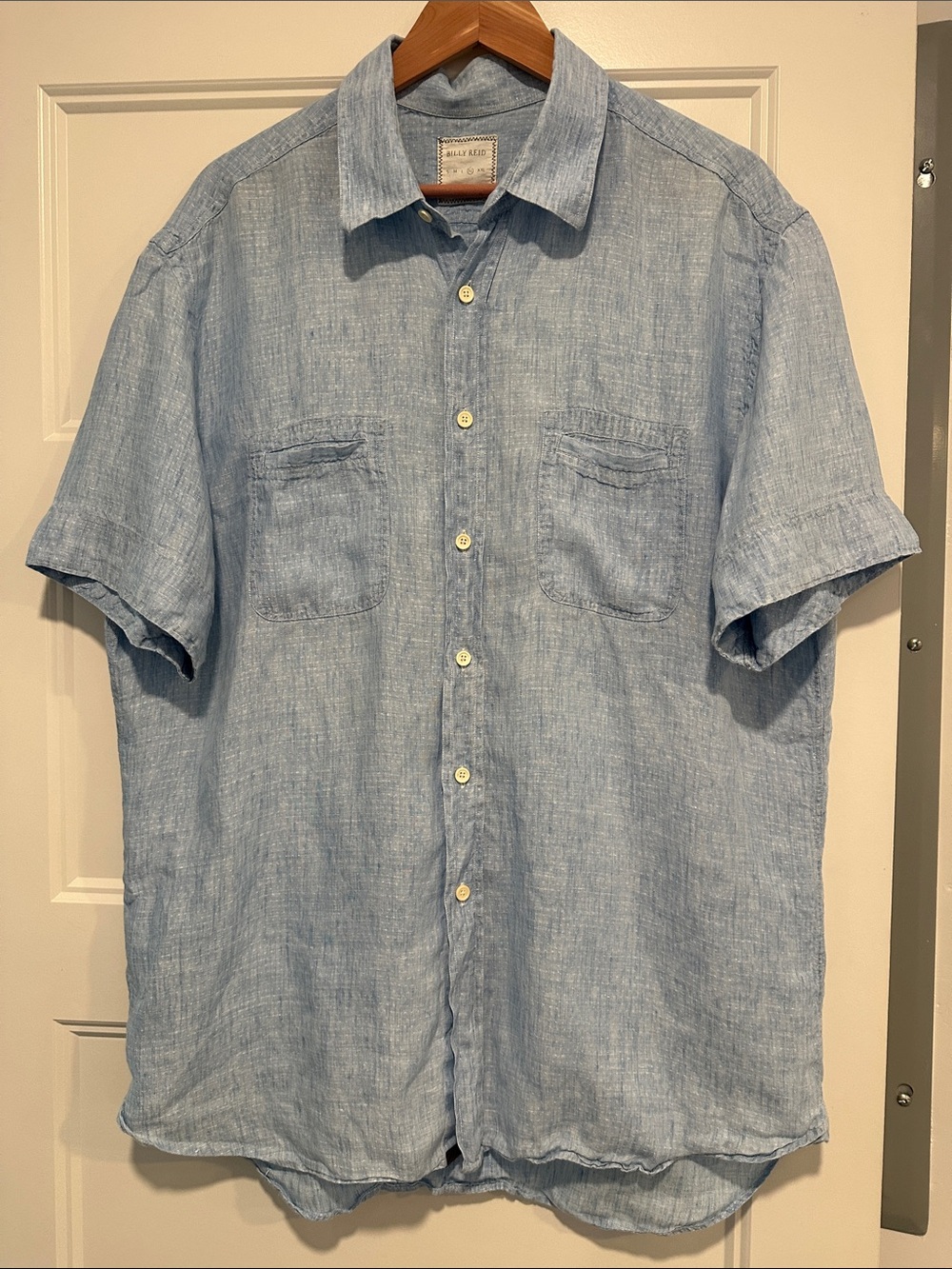 Billy Reid Light Blue Linen Short-Sleeve Button-Up Shirt